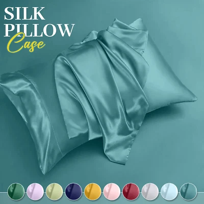 2 Pack Satin Silk Pillowcase For Hair & Skin Luxury Soft Pillow Cases Covers UK - Image 1 of 4
