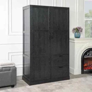 71.06 in. Distressed Black Bedroom Armoire Closet with Drawers, Multipurpose - Picture 1 of 7