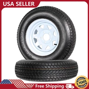 2PCS ST205/75D14 Trailer Tires Rims 205 75 14 Wheel 5 Lug 6PR Load Range C Tires - Picture 1 of 13