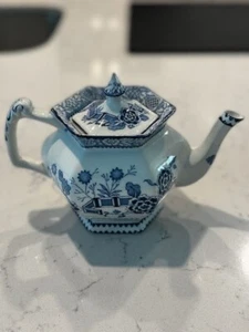 Early Wood’s & Sons Blue Willow Tea Pot England Hexagon 1917-1929 - Picture 1 of 16