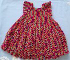 baby girl dresses 0-3 months new Hand crocheted multicoloured square neck flare