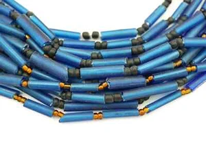 Seltene blaue afghanische Vintage Glasröhre Perlen - verschiedene Größen 4-8 mm (2440C584) rustikal - Bild 1 von 6