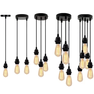 Vintage Adjustable 1-5 Way Pendant Light - Black E27 Ceiling Light 240V - Picture 1 of 46