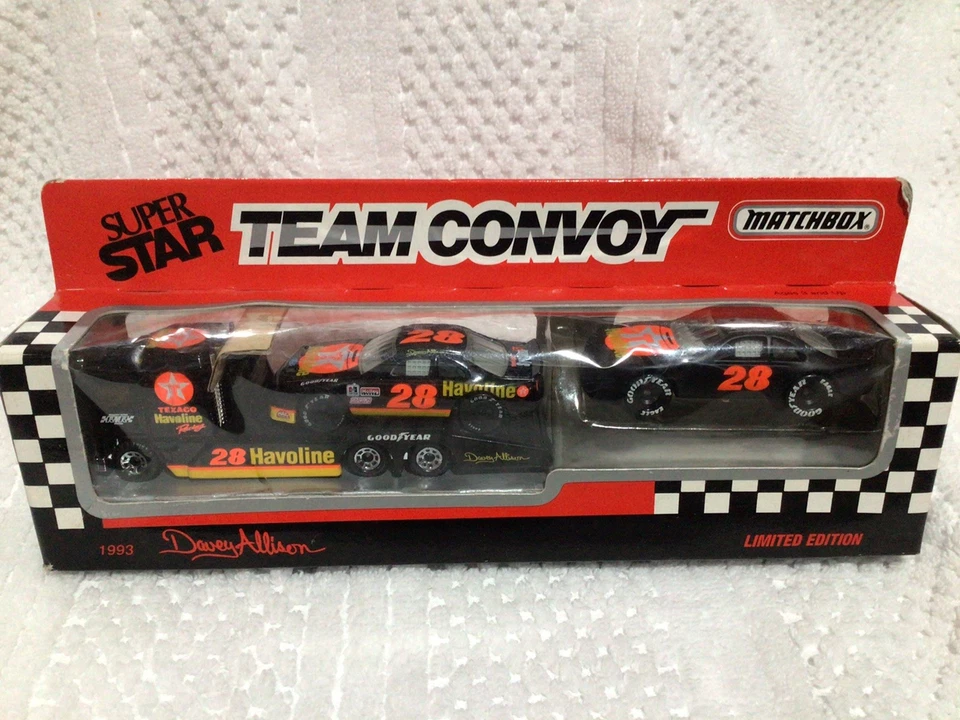 Vintage 1993 Matchbox Team Convoy Davey Allison #28 Texaco Havoline Set NASCAR - Image 1 of 3