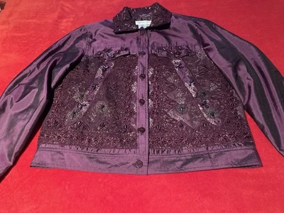 Coldwater Creek Mujer Ligera Cuentas y Encaje Chaqueta Color Morado Talla PS  Foto 1 de 4