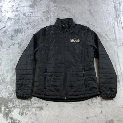 Chaqueta Cerveza Modelo Mujer Pequeña Negra Acolchada Puffer Cremallera Completa Bordada Foto 1 de 4