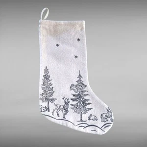 White Wool Christmas Stocking Embroidered ROOST Simple Timeless Classic - Picture 1 of 11