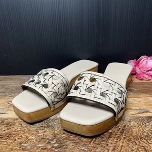 Tory Burch - Basketweave Cream Leather Clogs Open Toe Sandals - Size: 7 1/2 M - Picture 1 of 18