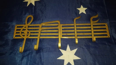 Vintage Retro Brass Music Musical Notes Coat Rack Hooks - Image 1 of 2