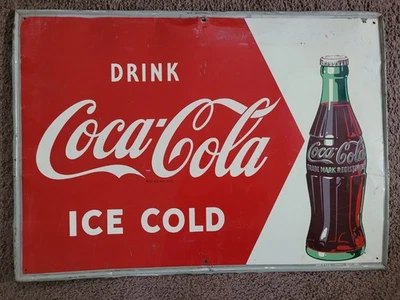 Early Original Drink Coca Cola Ice Cold Bottle Tin Sign! - Image 1 of 4