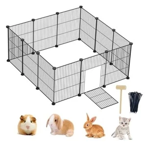 Pet Playpen, Small Animals Fence with Door, DIY Encrypted Metal Wire Black - Picture 1 of 7