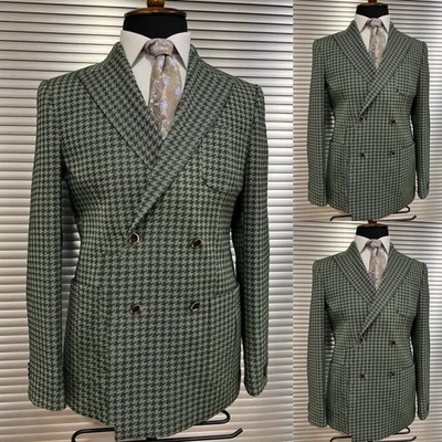 Blazer de doble pecho para hombre verde pata de gallo vintage informal chaqueta de noche Foto 1 de 4