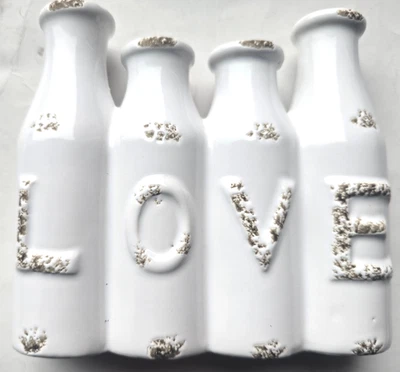 Florero LOVE Botella de Leche 4 en 1 Cerámica Blanca Envejecida - Rústico Antiguo... Foto 1 de 4