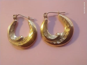 14 Karat Gelbgold Ohrringe Double Wave Moon Puffy - Bild 1 von 5