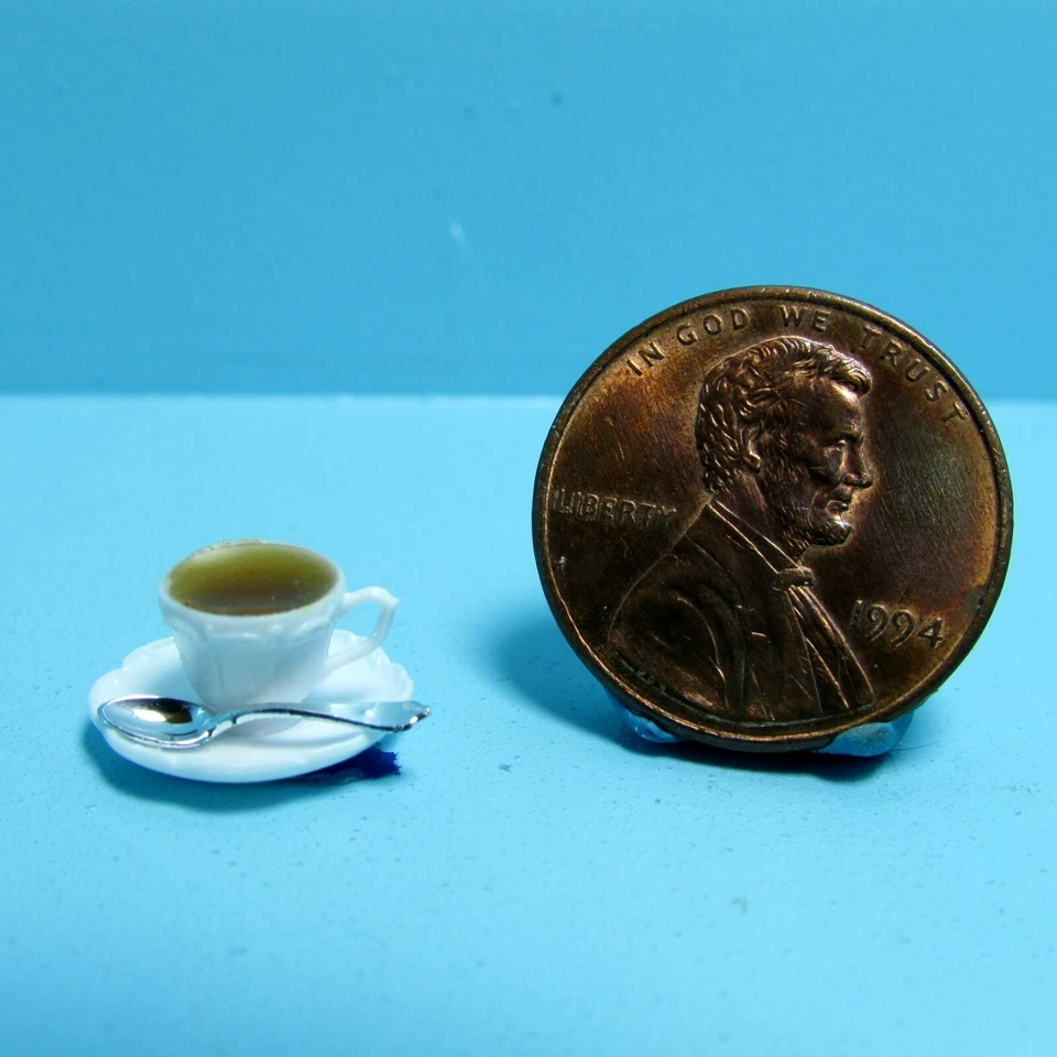 Dollhouse Miniature Chrysnbon Cup of Coffee with Saucer and Spoon CB172 - Image 1 of 1