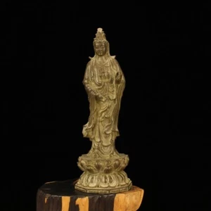 20.5cm Collectible decor tea pet Old copper carved Guanyin statue Kwan yin - Picture 1 of 9