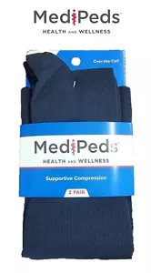 Calze Medipeds Unisex Sopra Il Polpaccio Lieve Compressione Navy Grandi Confezione da 2 - Foto 1 di 3