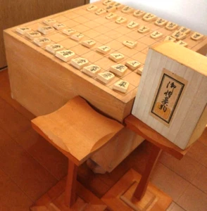 Japanese Chess Vintage Shogi Board 34.2×31.2×29cm w/Shogi Koma & Piece Stand F/S - Picture 1 of 20