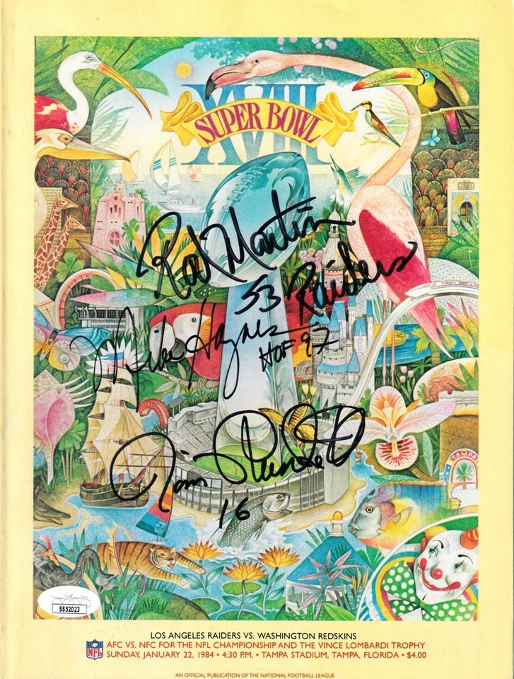 Mike Haynes Rod Martin Jim Plunkett signed Super Bowl 18 program 83 Raiders JSA - Image 1 of 1