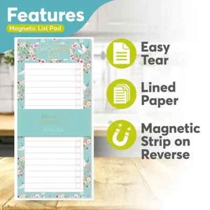 Magnetic Meal Planner & Tear Off Shopping List Note Pad Floral Design 80sheets - Picture 1 of 3