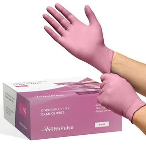 Fifth Pulse Vinyl Exam Latex & Powder Free Gloves - Pink - Box of 50 (Large) - Picture 1 of 12