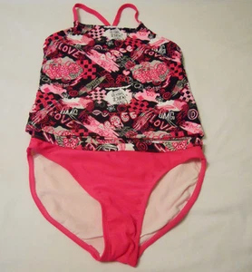 Op Girl SwimSuit Tankini Set Swimwear L 10-12 Pink Multi UPF 50+ - Picture 1 of 2