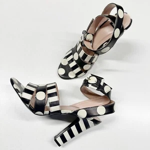 Moschino Boutique schwarz weiß Leder Tupfen gestreifte Riemensandalen Größe 38,5 - Bild 1 von 20