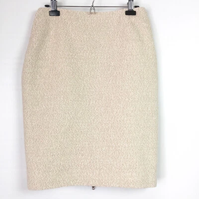 Lafayette 148 Womens 12 Pencil Skirt Beige Textured Tweed Full Zip Leather Trim - Image 1 of 4