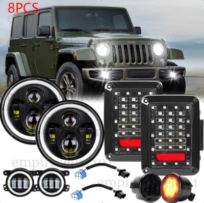 Full Kits For Jeep 07-18 JK JKU Tail Light 7" Led Headlight Turn Signal Fog Lamp - Image 1 of 4