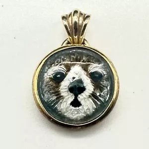 Vintage 18K and Enamel Adorable Animal Baby Sea Otter Small Pendant, Charm 3.83g - Picture 1 of 8