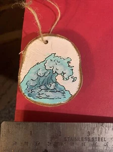 3” Wood Ornament Hand Painting Shortiez Ink Christmas  Ocean Wave Water - Picture 1 of 1