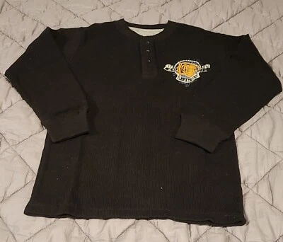 Thermal Henley 3 Button Shirt Faded Glory Black w/Logo Boys Medium (8/10) .. New - Image 1 of 4