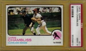 1973 TOPPS #11 CHRIS CHAMBLISS W/JIM KAAT HOF INDIANS PSA 9  VINTAGE GEM 