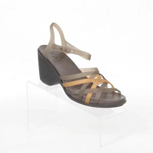 Scarpe sandali zeppa Crocs Huarache marrone oro cinturino da donna taglia 9 casual - Foto 1 di 12