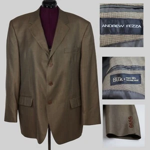 Andrew Fezza Silk Wool Sport Coat Blazer Men 46R Brown Houndstooth 3BTN Classic - Picture 1 of 17