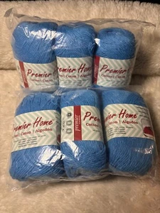 6 Knäuel Premier Home Yarns Baumwollgarn Delfter Blau NEU - Bild 1 von 3
