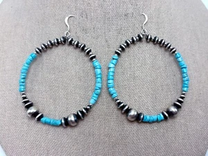 CHACO CANYON Sterling Sleeping Beauty Turquoise Small Beaded Hoop Earrings - NWT - Picture 1 of 11
