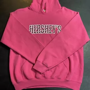 Adult Medium Hershey’s Chocolate Logo Pink Pullover Hoodie Sweatshirt *no string - Picture 1 of 8