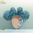 Disney Parks Minnie Mouse Ears Aqua Blue Tokyo Sequin Padded Bow Headband US 💙