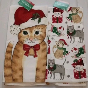 Toallas de cocina de algodón CAT CHRISTMAS - NUEVO juego de 2 - Imagen 1 de 3