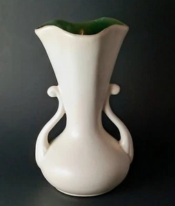 VTG Red Wing Pottery 2 Handled 7 3/4" Vase #505 Cream & Light Green Interior USA - Picture 1 of 9