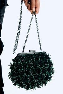 Bolso de hombro Anamika Khanna X H&M con correa desmontable con cuentas cadena negro nuevo - Imagen 1 de 24