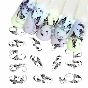 DIY Nail Art Water Transfer Decal Stickers Black Flowers Lace Jewels AU - Picture 1 of 1