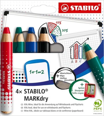 Whiteboard- und Flipchartmarker - STABILO MARKdry - 4er Pack mit Spitzer un ... - Bild 1 von 4