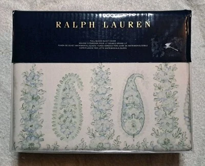 Ralph Lauren Camile Paisley Full/Queen Duvet Cover, Sage/Chambray New - Image 1 of 4
