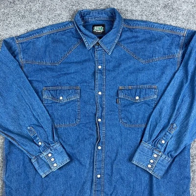 Camisa de mezclilla Key para hombre XXL azul manga larga perla a presión vaquero occidental rodeo Foto 1 de 4