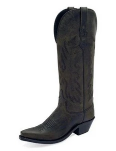 Old West Western Boots Womens Stitch Snip Leather 7 B Black TS1550 - Picture 1 of 1