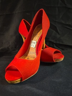 Christian Siriano красный холст каблуки женщин Sz 9 1/2 - Изображение 1 из 4