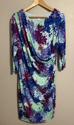 Coldwater Creek Womens Dress Size 16 Colorful Abstract Faux Wrap Stretch Artsy - Image 1 of 4