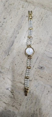 Anne Klein Gold Tone and Faux Pearl Bracelet, bangle, NEW BATTERY, WORKS. - Image 1 of 4